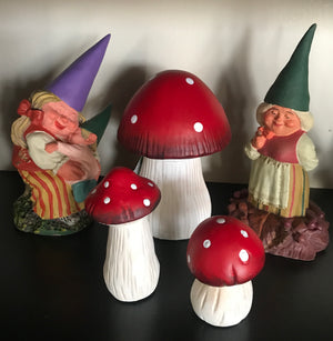 Whimsical Decorative Red White Polka Dot Mushroom Terra Cotta 3.5", 4.5",  7" 3pc Set Home Decoration Outdoor Indoor Gnome Fairy Rock Garden