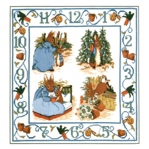 Kit d'annonce de naissance de bébé au point de croix compté vintage rare Beatrix Potter Peter Rabbit &amp; Friends Échantillon de souvenir ou tableau de motifs PDF Instructions JC218 par Anchor 2010