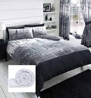 NYC New York City Black White Gray Duvet Comforter Cover Bedding Set Twin Full or Queen Modern Cityscape Photo