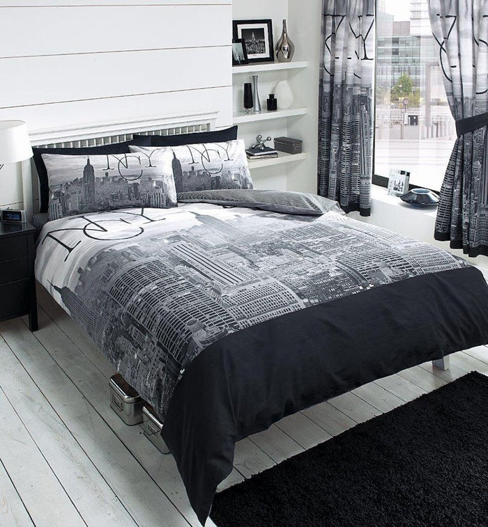 NYC New York City Black White Gray Duvet Comforter Cover Bedding Set Twin Full or Queen Modern Cityscape Photo