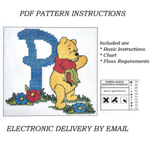 Disney Winnie The Pooh's Alphabet Letter P Counted Cross Stitch Kit A20 or PDF Chart Pattern Instructions Designer Stitches by Debbie Minton 4" x 3 3/4"