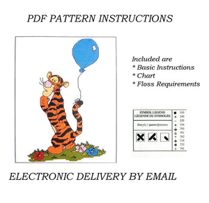 Disney Winnie The Pooh Tigger's Balloon Counted Cross Stitch Kit B16 or PDF Chart Pattern Instructions Designer Stitches by Debbie Minton 6 1/2" x 4 1/2"