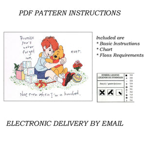 Kit de point de croix Winnie l'ourson et Christopher Robin, meilleurs amis pour toujours, câlin ou instructions de modèle PDF 6 1/2" x 8 1/2" Points de créateur D3 Catalogue Walt Disney