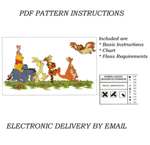Winnie The Pooh 'On Parade' Counted Cross Stitch Chart PDF Graph Instructions H18 by Debbie Minton Designer Stitches Vintage 1999 Eight Friends / Characters Marching in a Row