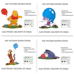 Walt Disney Winnie The Pooh's Balloons Pooh B15 Piglet B14 Tigger B16 Eeyore B13 Counted Cross Stitch PDF Pattern Chart Instructions Debbie Minton Designer Stitches