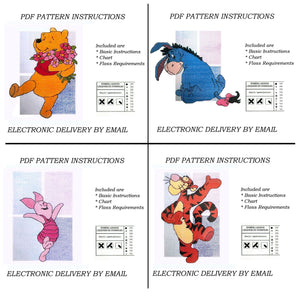 Walt Disney Winnie The Pooh Color Block Pooh B58 Piglet B57 Tigger B59 Eeyore B56 Counted Cross Stitch PDF Pattern Chart Instructions Debbie Minton Designer Stitches