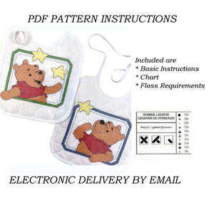 Vintage Disney Winnie The Pooh Bear Wishing Star Counted Cross Stitch Bib Pair Set Kit or PDF Pattern Chart Keepsake Baby Gift 1132-46