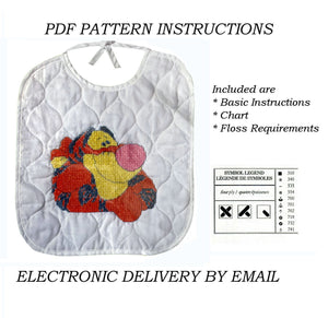 Vintage Disney Winnie The Pooh Tigger Counted Cross Stitch Bib Kit or PDF Pattern Chart Keepsake Baby Gift 1132-81