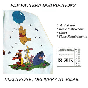 Vintage New Rare Disney Winnie The Pooh Bear With Floating Balloon & Friends Keepsake Baby Toddler Crib Blanket Quilt Afghan Rug Throw Counted Cross Stitch Kit or PDF Chart Pattern Instructions Debbie Minton by Designer Stitches