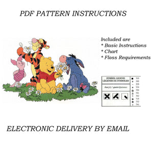 Kit de point de croix compté vintage rare Disney Winnie l'ourson ou instructions de modèle de tableau PDF Debbie Minton Designer Stitches D176 Les amis viennent dans toutes les formes et tailles 2003