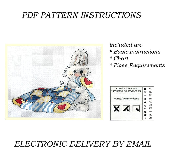 Instructions de modèle de diagramme de point de croix compté PDF Little Suzy's Zoo Lulla White Baby Bunny 'Snuggle Up' avec couverture 7" x 5"