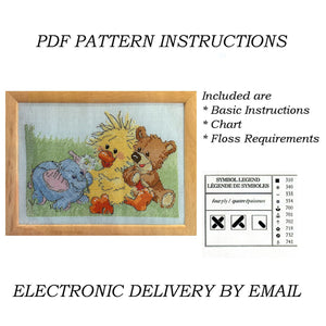 Little Suzy's Zoo Baby Animals Witzy Duck Boof Bear & Ellie Phant Counted Cross Stitch PDF Chart Pattern Instructions 5" x 7"