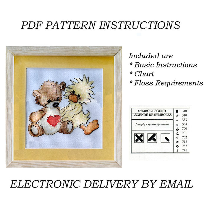 Little Suzy's Zoo Witzy Duck & Boof Bear's Red Heart Counted Cross Stitch PDF Chart Pattern Instructions 4.5" x 5"