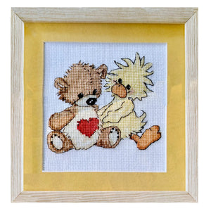 Little Suzy's Zoo Witzy Duck & Boof Bear's Red Heart Counted Cross Stitch PDF Chart Pattern Instructions 4.5" x 5"