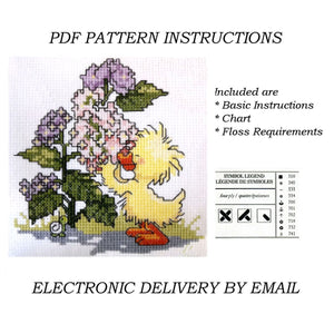 Little Suzy's Zoo Witzy Yellow Duck with Flowers Vintage Counted Cross Stitch Kit or PDF Chart Pattern Instructions 5" x 7"