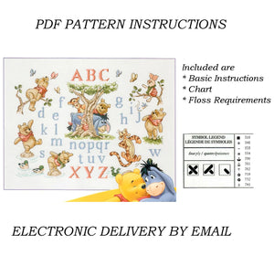 Vintage Rare Disney Winnie The Pooh Watercolor Alphabet Letters Sampler Counted Cross Stitch PDF Pattern Chart Instructions by Creative World of DMC BL463/70