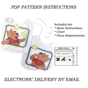 Ensemble de paires de bavoirs au point de croix compté vintage Disney Winnie l'ourson avec étoile à souhaits ou tableau de motifs PDF Souvenir Cadeau pour bébé 1132-46