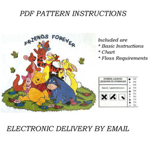 Vintage Rare Disney Winnie The Pooh Bear 'Friends Forever' Piglet Tigger Rabbit Kanga Roo Counted Cross Stitch PDF Pattern Instruction Chart Debbie Minton Designer Stitches H48