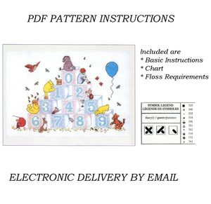 Vintage Rare Disney Classic Winnie The Pooh Numbers Sampler Counted Cross Stitch PDF Pattern Chart Instructions H6 by Designer Stitches