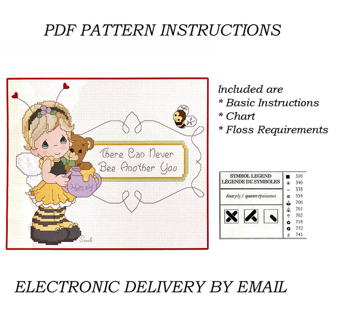 Precious Moments Cross Stitch Girl As Bee with Teddy Bear There Can Never Bee Another You PDF Pattern Chart Instructions Wiggles and Giggles Hug'n Cuddle Bugs 2012
