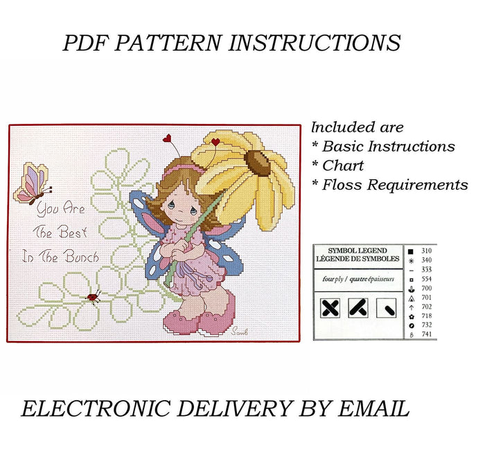 Precious Moments Cross Stitch Butterfly Girl You Are The Best In The Bunch PDF Pattern Chart Instructions Wiggles and Giggles Hug'n Cuddle Bugs 2012