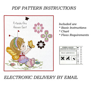 Precious Moments Cross Stitch Little Girl With Butterfly Friends Are Heaven Sent PDF Pattern Instructions Wiggles and Giggles Hug'n Cuddle Bugs 2012