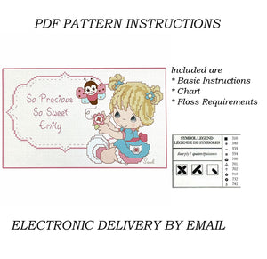 Precious Moments Cross Stitch Baby Girl with Butterfly So Precious So Sweet Personalized PDF Pattern Chart Instructions Wiggles and Giggles Hug'n Cuddle Bugs 2012