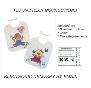 New Suzy's Zoo Stamped Cross Stitch Kit Keepsake Baby Bibs Set of 2 or PDF Pattern Chart Instructions Vintage Janlynn Duck & Marmot Animals 1995