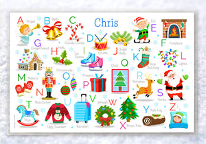 Christmas Icons with Alphabet Letters Personalized Kids Placemat 18" x 12" with Alphabet - Custom USA