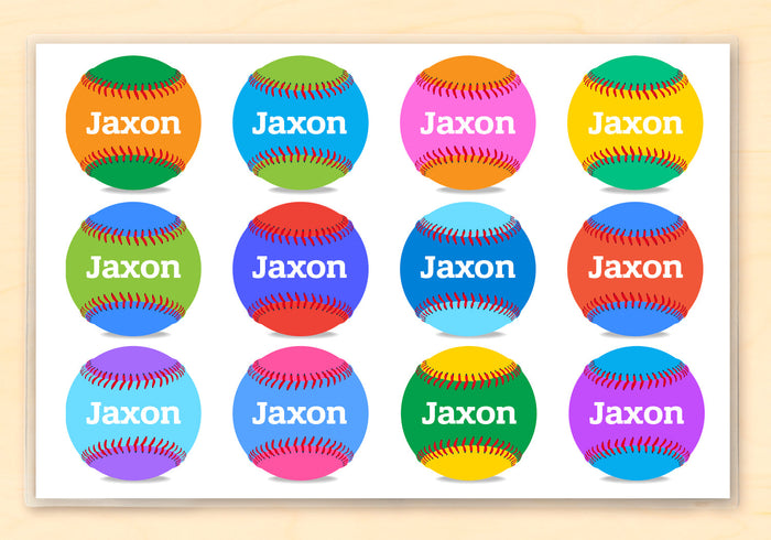Colorful Baseballs Personalized Kids Placemat 18" x 12" with Alphabet - Custom USA