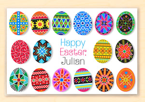 Colorful Geometric European Design Easter Eggs Personalized Kids Placemat 18" x 12" with Alphabet - Custom USA