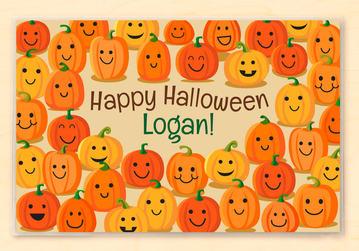 Happy Smiling Halloween Pumpkins Personalized Kids Placemat 18" x 12" with Alphabet - Custom USA