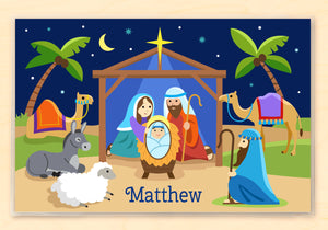 Christmas Nativity Scene Bethlehem Personalized Kids Placemat 18" x 12" with Alphabet - Custom USA