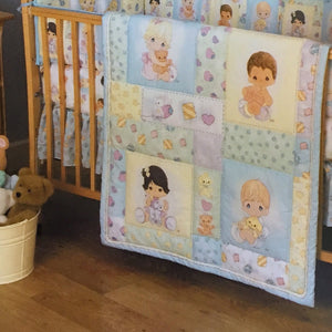 NEW Vintage Precious Moments PRECIOUS BABIES 2PC Crib Comforter and Fitted Sheet Set Crown Crafts 2005 Boy Girl Unisex