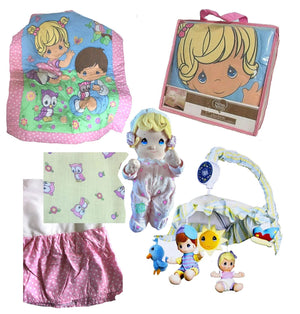 NEW Vintage 2012 Precious Moments Crib Set Babies & Owls Pink Polka Dot Baby Girl Nursery Bedding with Musical Mobile & Bonus Plush Doll Toy 2012 Bumperless