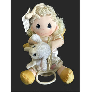 New Vintage 2003 Precious Moments Musical Angel Girl Plush Toy Doll With Lamb Pull Down String Crib / Stroller Toy Pal Large 12" Rare Collectible