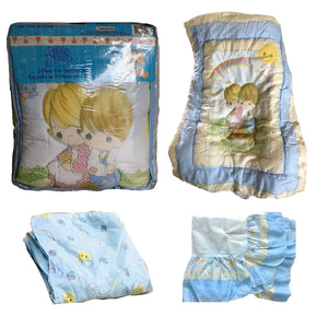 Vintage New USA 4-Piece Precious Moments LOVE ONE ANOTHER Baby Crib Bedding Set Boy Girl Unisex Nursery Collection with Dust Ruffle Rare 2000