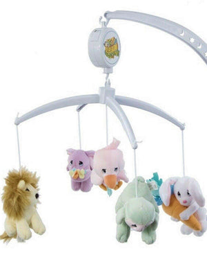NUEVO Móvil musical vintage Precious Moments para cuna de bebé Animales de peluche del Arca de Noé: Mono, oso, cordero, pájaro, jirafa