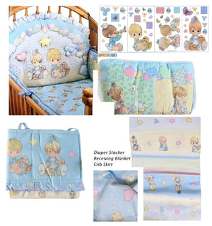 Vintage New Precious Moments PATCHWORK 8-Piece Baby Crib Bedding Set Boy & Girl Nursery Collection with Wall Decals 2004 Rare
