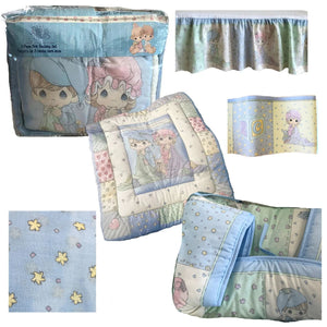 NEW Vintage 6 PC Precious Moments Blue Sweet Dreams Baby Crib Bedding Set Boy Girl Unisex Nursery Bedroom Collection Rare 1999 - Blankets & Pajamas Design