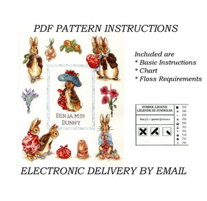 Vintage Rare Beatrix Potter Benjamin Bunny with Peter Rabbit Sampler Counted Cross Stitch PDF Pattern Chart Instructions JC213 by Anchor 2003