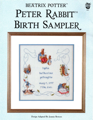 Vintage Rare Beatrix Potter Peter Rabbit Birth Sampler Counted Cross Stitch Baby Birth Announcement Keepsake Record Sampler PDF Pattern Chart Instructions Leaflet by Green Apple #645 1998
