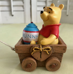 Vintage Precious Moments Disney Winnie The Pooh & Christopher Robin Birthday Wagon Train Ride Parade Collectible Figurine 2-Piece Set - Baby's 1st Year Gift