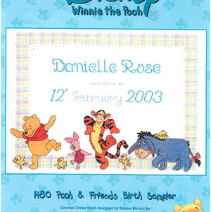 Vintage Rare Disney Winnie The Pooh Friends & Chicks Parade Counted Cross Stitch Kit or PDF Pattern Instructions Keepsake Baby Birth Announcement Record Sampler Designer Stitches H80