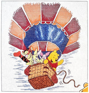 Vintage Rare Disney Winnie The Pooh Bear Counted Cross Stitch Kit or PDF Chart Pattern Instructions Debbie Minton Designer Stitches D25 Hot Air Balloon