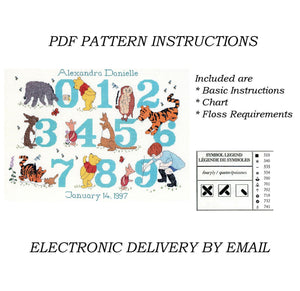 Vintage Rare Disney Catalog Classic Winnie-The-Pooh 123 Numbers Birth Sampler Announcement Cross Stitch Kit or PDF Pattern Chart Instructions