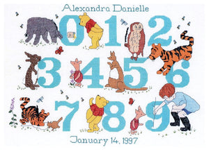 Patrón de punto de cruz en PDF con instrucciones y muestra de números de Winnie The Pooh, clásico de Disney, vintage y raro, H6, de Designer Stitches