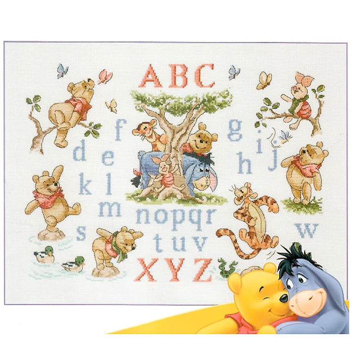 Vintage Rare Disney Winnie The Pooh Watercolor Alphabet Letters Sampler Counted Cross Stitch PDF Pattern Chart Instructions by Creative World of DMC BL463/70