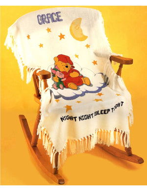 Vintage Rare New Winnie The Pooh & Piglet Sleep Tight Keepsake Baby Crib Afghan Blanket Rug Throw Counted Cross Stitch Kit by Designer Stitches / Disney Catalog H46 from 2000