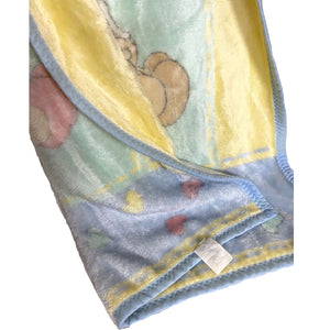 Vintage Precious Moments Baby Girl & Boy Hearts Blanket Luxury Plush Throw 31" x 47" 2001 Crown Crafts Unisex Pastel Green Blue & Yellow